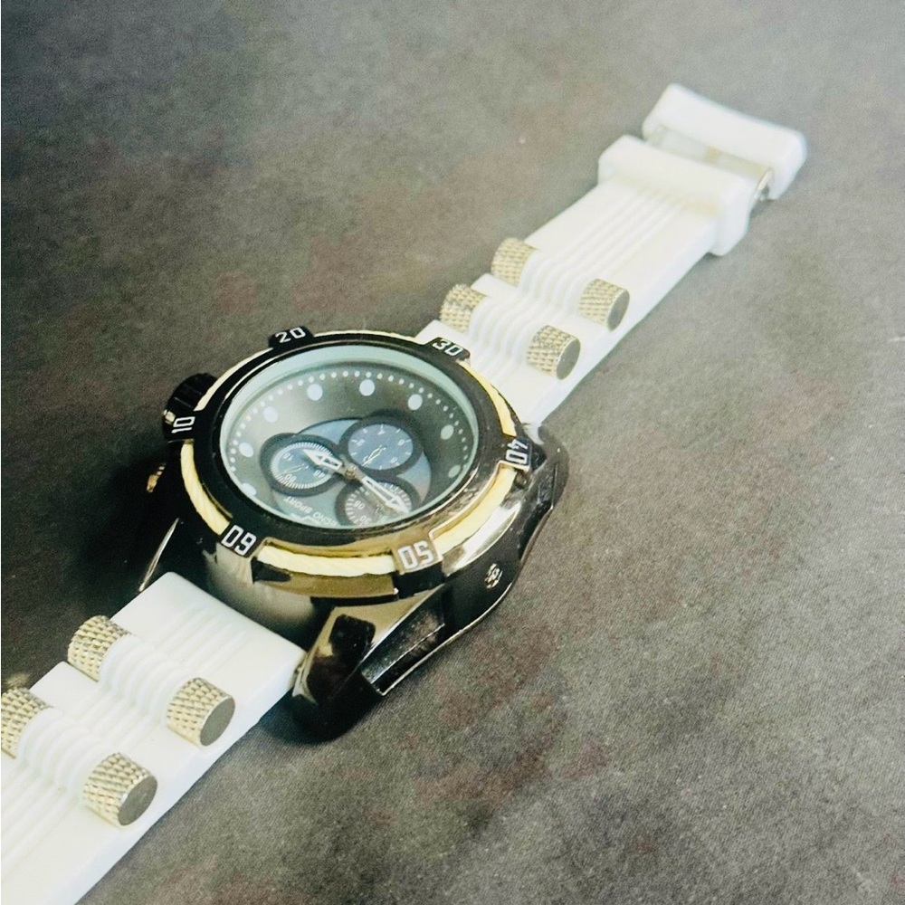 White Strap Sport Watch with Black & Gold Case - Picture 9 of 12